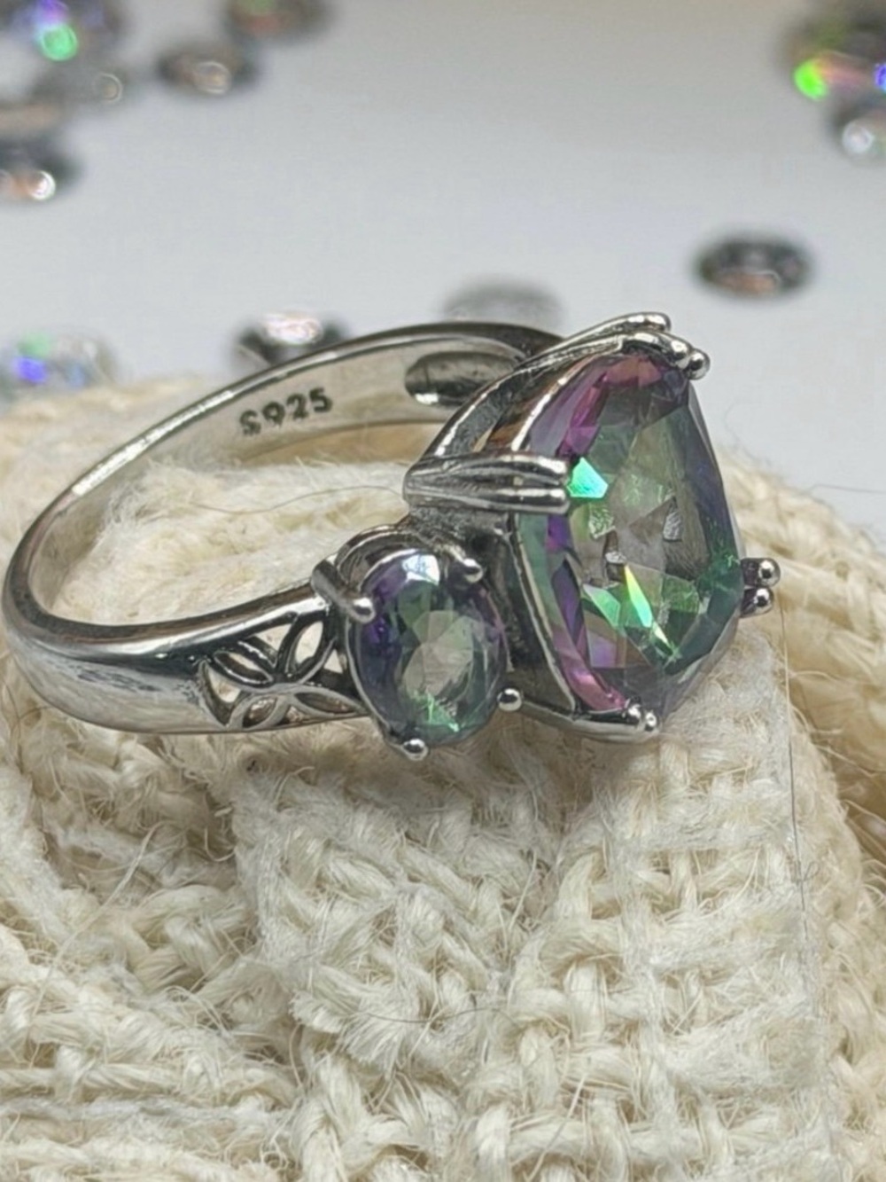 925 Sterling Silver Mystic Topaz Two-Stone Ring in Green and Purple